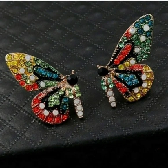 New! Small Butterfly Rhinestone Earrings - Picture 5 of 16